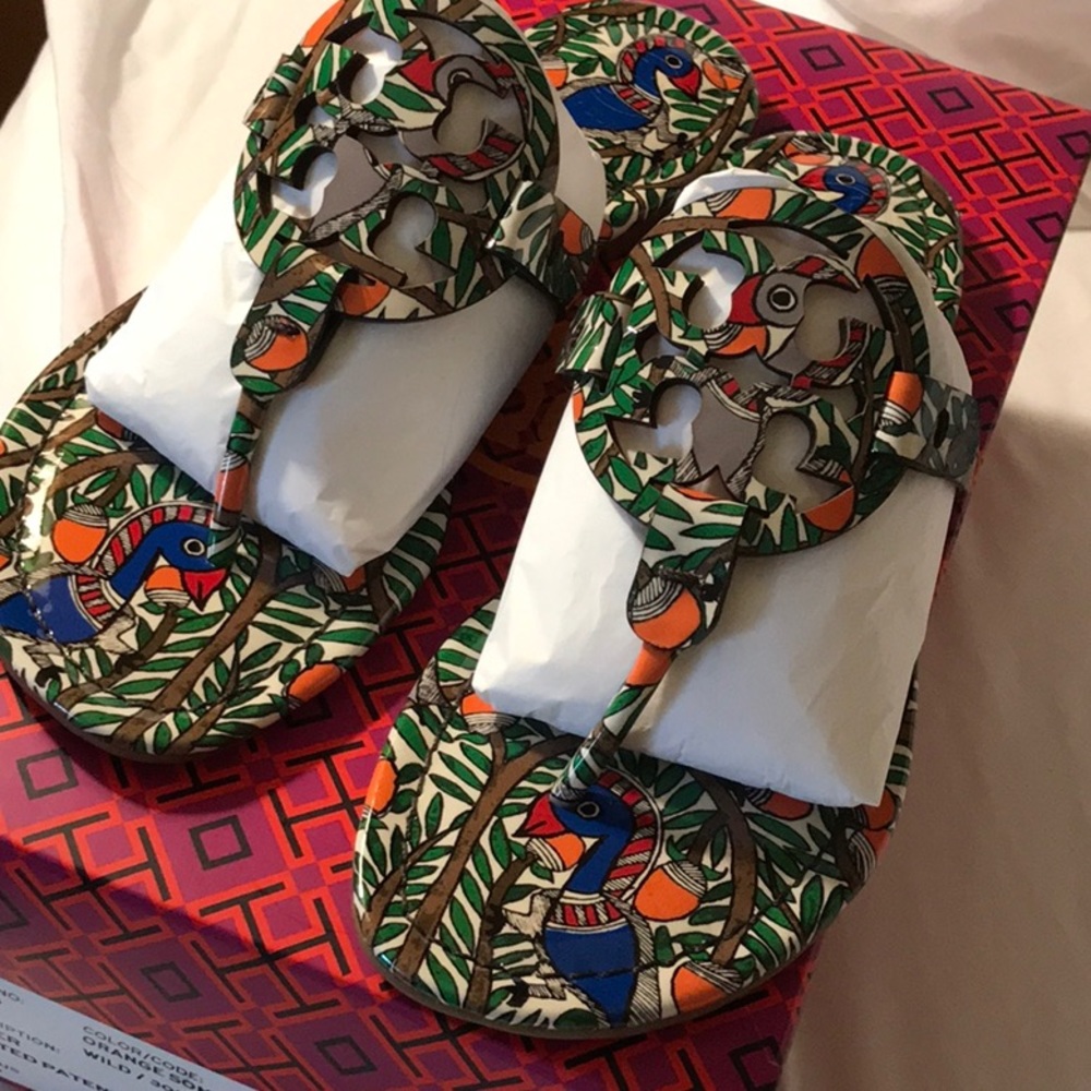 MILLER SANDAL, PRINTED PATENT LEATHER. New in box